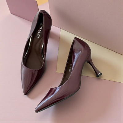 Туфли женские лодочки искусственная кожа бордовые 12124