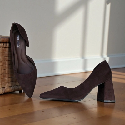 Туфли женские лодочки искусственная замша шоколадные 12134