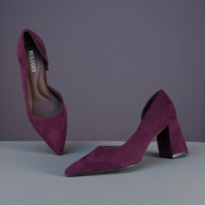 Туфли женские лодочки искусственная замша бордовые 12135