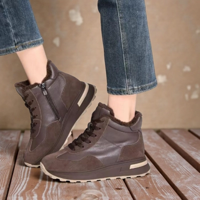 Кроссовки женские зимние натуральная кожа коричневые YM019-3