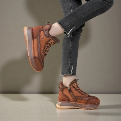 Кроссовки женские зимние натуральная кожа коричневые YM072-3