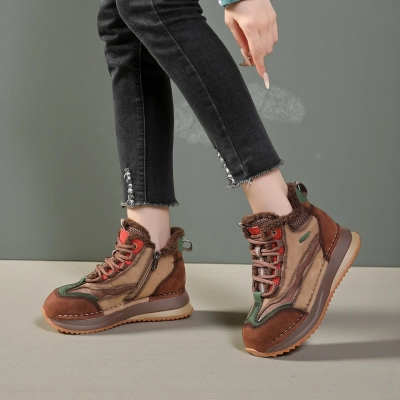 Кроссовки женские зимние натуральная кожа коричневые YM072-2