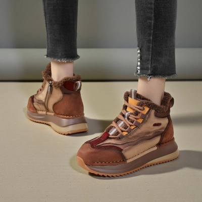 Кроссовки женские зимние натуральная кожа коричневые YM072-1