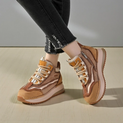 Кроссовки женские зимние натуральная кожа песочные YR003-3