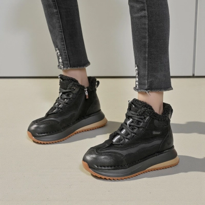 Кроссовки женские зимние натуральная кожа черные YM072-5