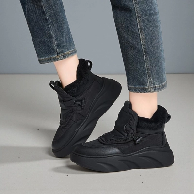 Ботинки женские зимние натуральная кожа текстиль черные YM011-1 Ботинки женские зимние натуральная кожа текстиль черные YM011-1