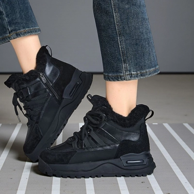 Кроссовки женские зимние натуральная кожа черные YM002-2