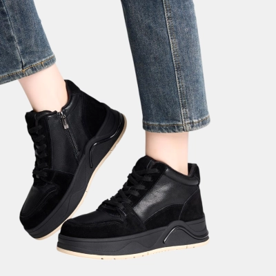 Ботинки женские зимние натуральная кожа и замша черные YM008-1