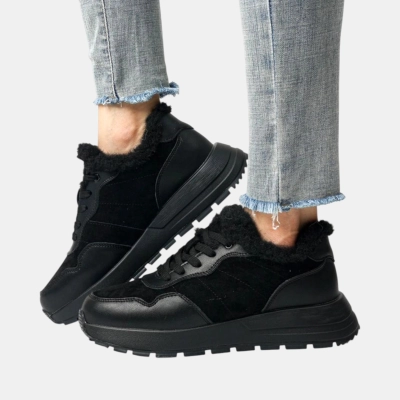 Кроссовки женские зимние натуральная кожа с замшей черные B472-3