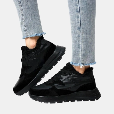 Кроссовки женские зимние натуральная кожа с замшей черные B471-3