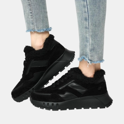 Кроссовки женские зимние натуральная кожа с замшей черные B476-3