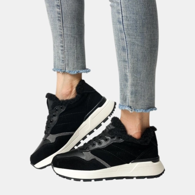 Кроссовки женские зимние натуральная кожа с замшей черные Y189-3