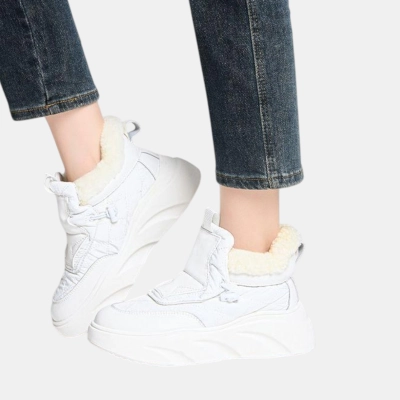 Ботинки женские зимние натуральная кожа с текстилем белые YM011-2