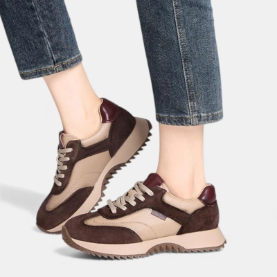 Кроссовки женские натуральная замша кожа бежевые с коричневым D021-3 Кроссовки женские натуральная замша кожа бежевые с коричневым D021-3