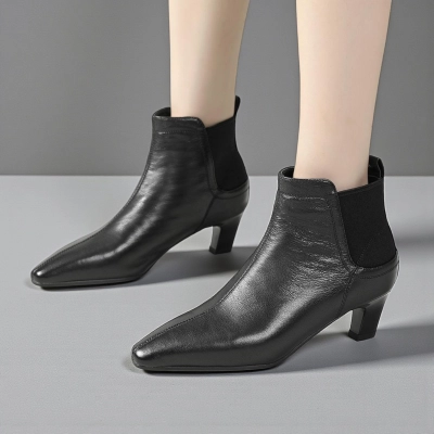 Ботильоны женские демисезонные MadiaMara натуральная кожа черные YR034-1