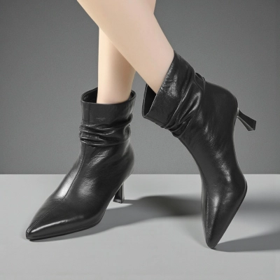 Полусапоги женские демисезонные MadiaMara натуральная кожа черные YR040-1