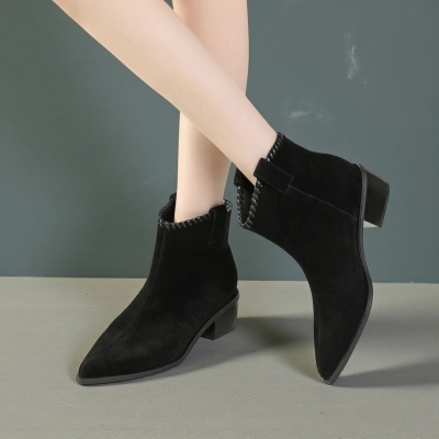 Полусапоги женские демисезонные MadiaMara натуральная замша черные GD170-1