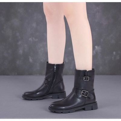 Полусапоги женские демисезонные MadiaMara натуральная кожа черные K475-1