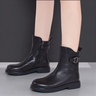 Полусапоги женские демисезонные MadiaMara натуральная кожа черные K400-1