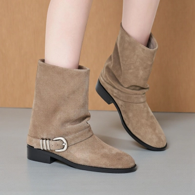 Полусапоги женские демисезонные MadiaMara натуральная замша бежевые GE139-1