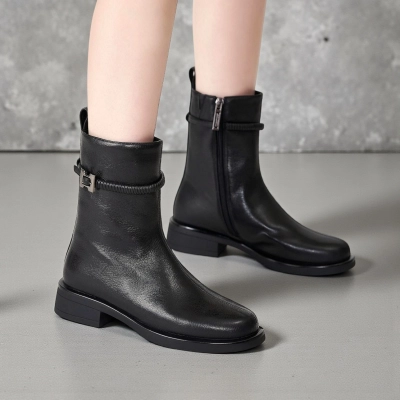 Полусапоги женские демисезонные MadiaMara натуральная кожа черные GE137-1