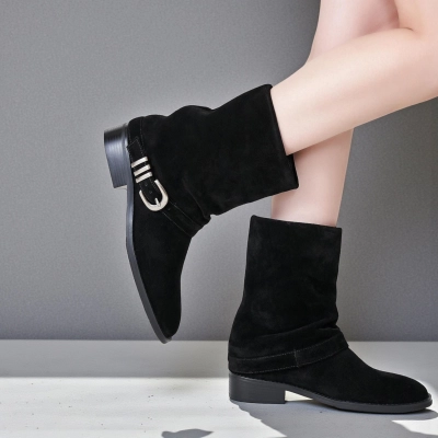 Полусапоги женские демисезонные MadiaMara натуральная замша черные GE139-2