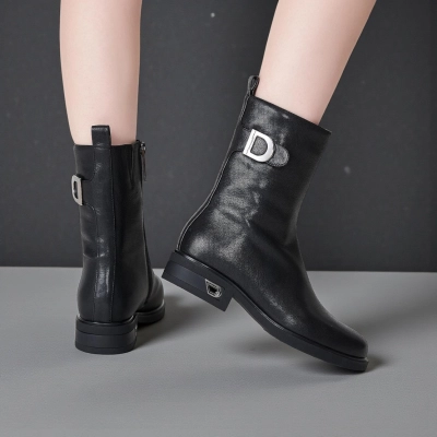 Полусапоги женские демисезонные MadiaMara натуральная кожа черные GE107-2