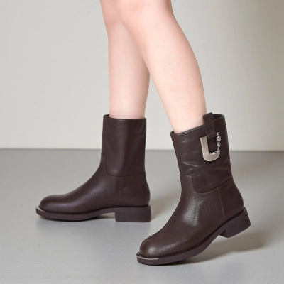 Полусапоги женские демисезонные MadiaMara натуральная кожа шоколадные GE111-2