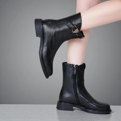 Полусапоги женские демисезонные MadiaMara натуральная кожа черные GE138-1