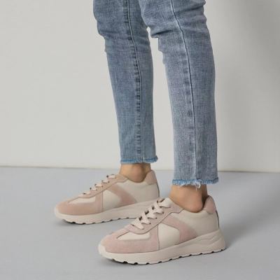 Кроссовки женские натуральная замша с кожей бежевые B601-9