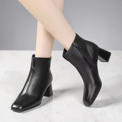 Полусапоги женские натуральная кожа черные GD173-1