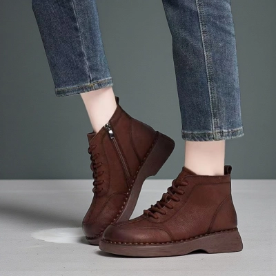 Ботинки женские демисезонные Paolo Moro натуральная кожа шоколадные YR011-1