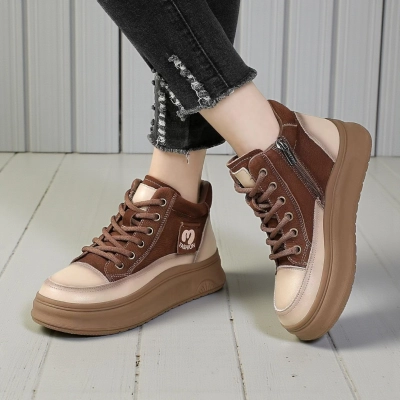 Ботинки женские демисезонные Paolo Moro натуральная кожа коричневые с бежевым YR095-2