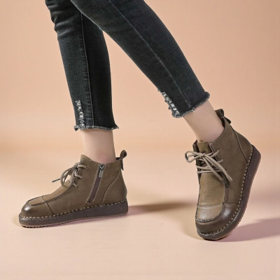 Ботинки женские демисезонные Paolo Moro натуральная кожа хаки YD026-3