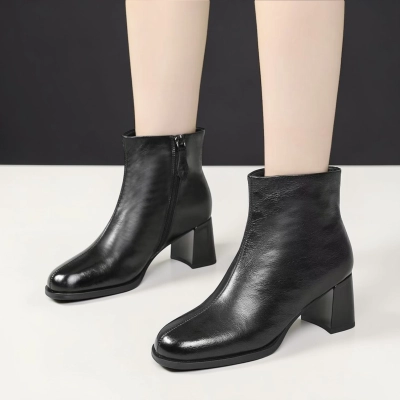 Полусапоги женские натуральная кожа черные GD184-1