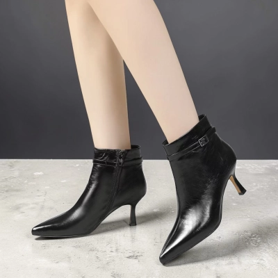 Полусапоги женские натуральная кожа черные GD167-3