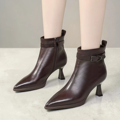 Полусапоги женские натуральная кожа бордовые GD185-2