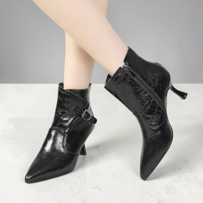 Полусапоги женские натуральная кожа черные GD180-1