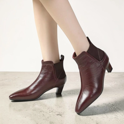 Ботильоны женские натуральная кожа бордовые YR034-2
