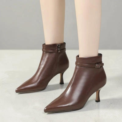 Полусапоги женские натуральная кожа кофейные GD167-2