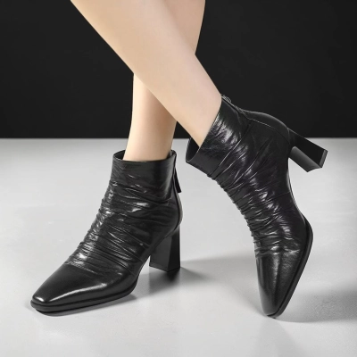 Полусапоги женские натуральная кожа черные YR037-1