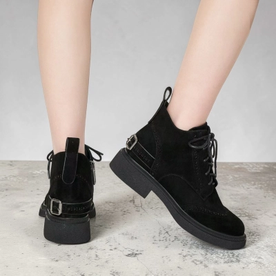 Ботинки женские натуральная замша черные GE159-1 Ботинки женские натуральная замша черные GE159-1