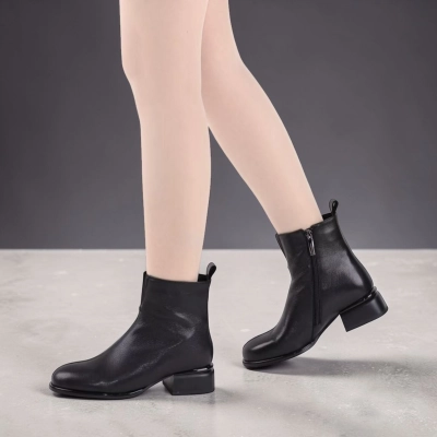 Полусапоги женские натуральная кожа черные K491-1 Полусапоги женские натуральная кожа черные K491-1