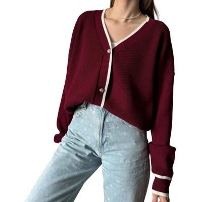 Кардиган OVERSIZE женская бордовый 8101