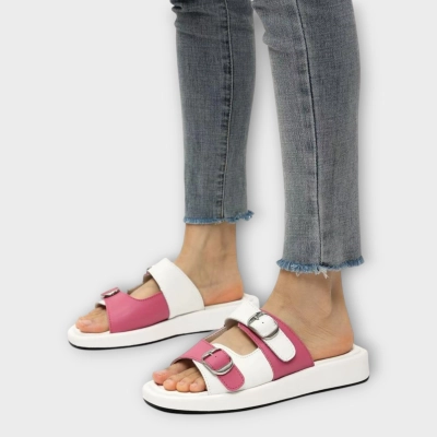 Сабо женские CARDICIANA натуральная кожа белые с розовым BL539-6