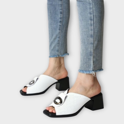 Сабо женские на каблуке CARDICIANA натуральная кожа белые YL204-1