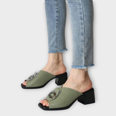 Сабо женские на каблуке CARDICIANA натуральная кожа фисташковые YL204-4