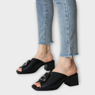 Сабо женские на каблуке CARDICIANA натуральная кожа черные YL204-3