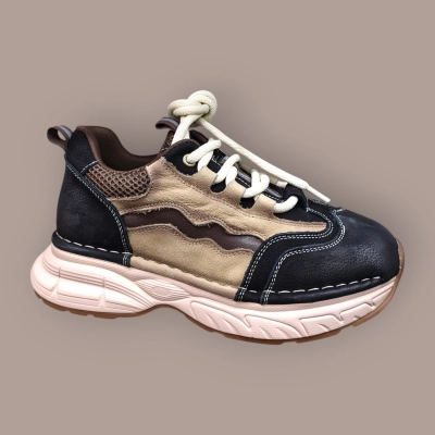 Кроссовки женские демисезонные Ivva натуральная кожа черные с бежевым 13303