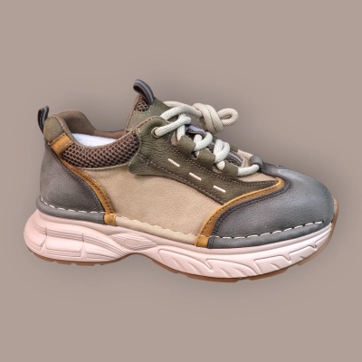 Кроссовки женские демисезонные Ivva натуральная кожа серые с бежевым 13364